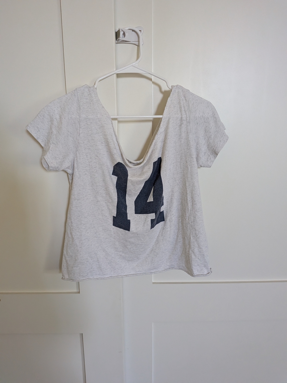 Brandy Melville White Scoop Back Tee with Navy '14' Graphic